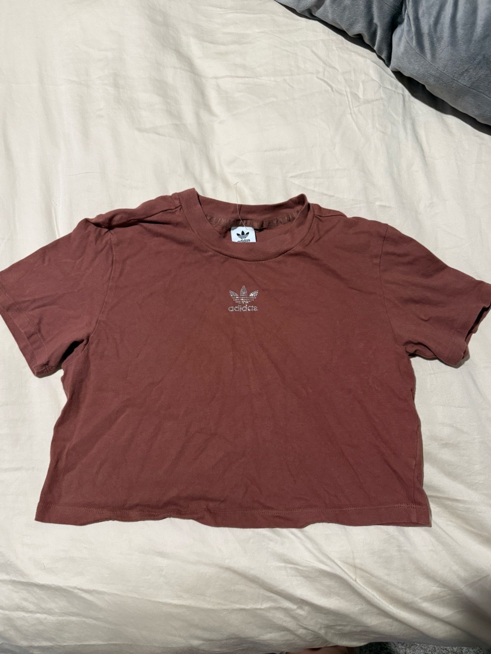 adidas Short-Sleeve Trefoil Crop Tee in Rust